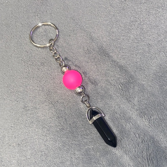 Pink and Black Crystal Keychain - Picture 1 of 1